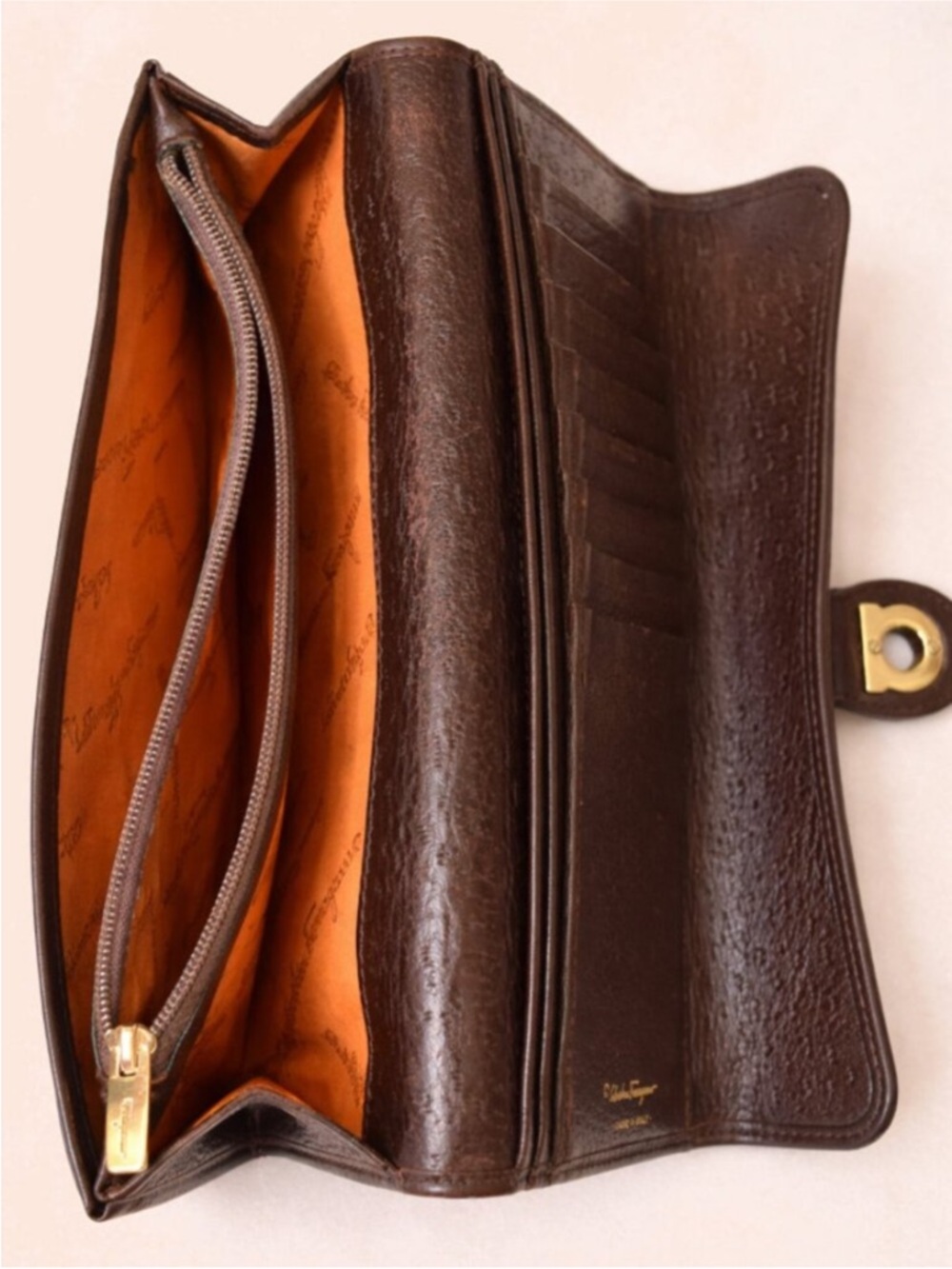 Salvatore Ferragamo Vintage Gancini Brown Leather Long
Bifold Wallet - Picture 7 of 12